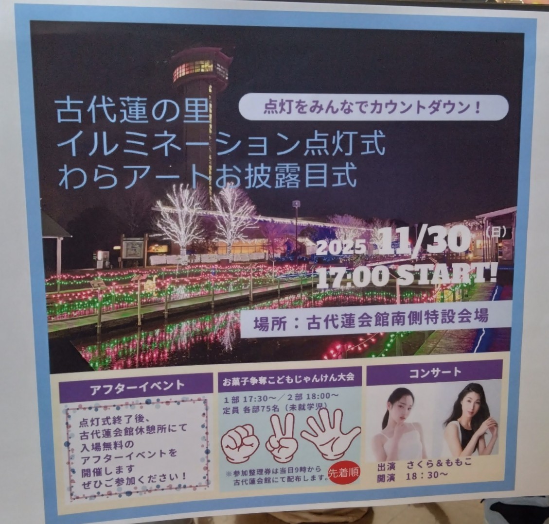 古代蓮の里「イルミネーション2025」のチラシ
