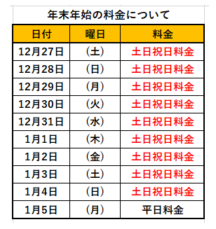 年末年始カレンダー