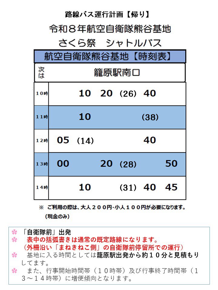 シャトルバス運行表(帰り)