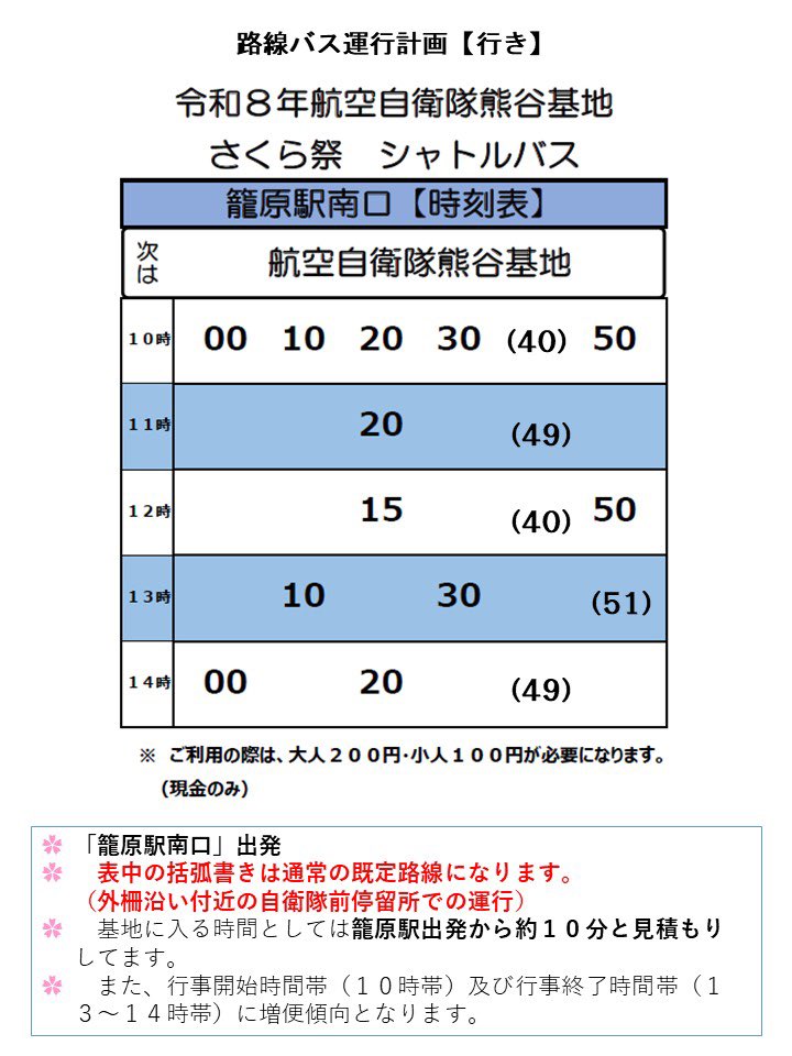シャトルバス運行表